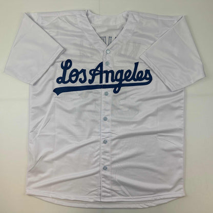 Facsimile Autographed Sandy Koufax Los Angeles LA White Reprint Laser Auto Baseball Jersey Size Men's XL