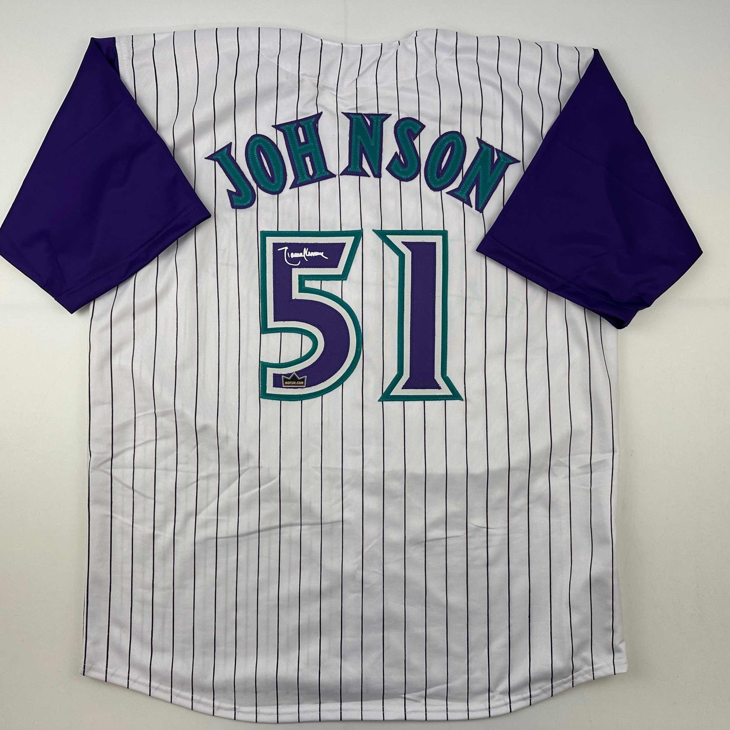 Facsimile Autographed Randy Johnson Arizona Pinstripe Reprint Laser Auto Baseball Jersey Size Men's XL