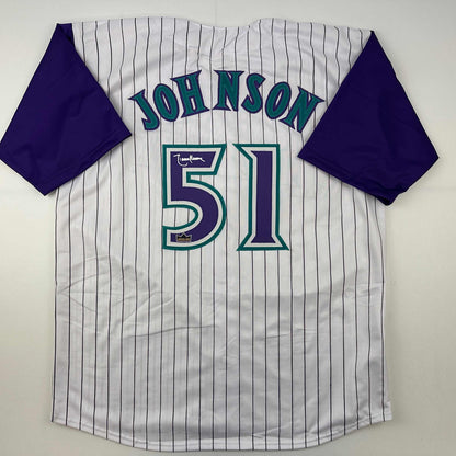 Facsimile Autographed Randy Johnson Arizona Pinstripe Reprint Laser Auto Baseball Jersey Size Men's XL
