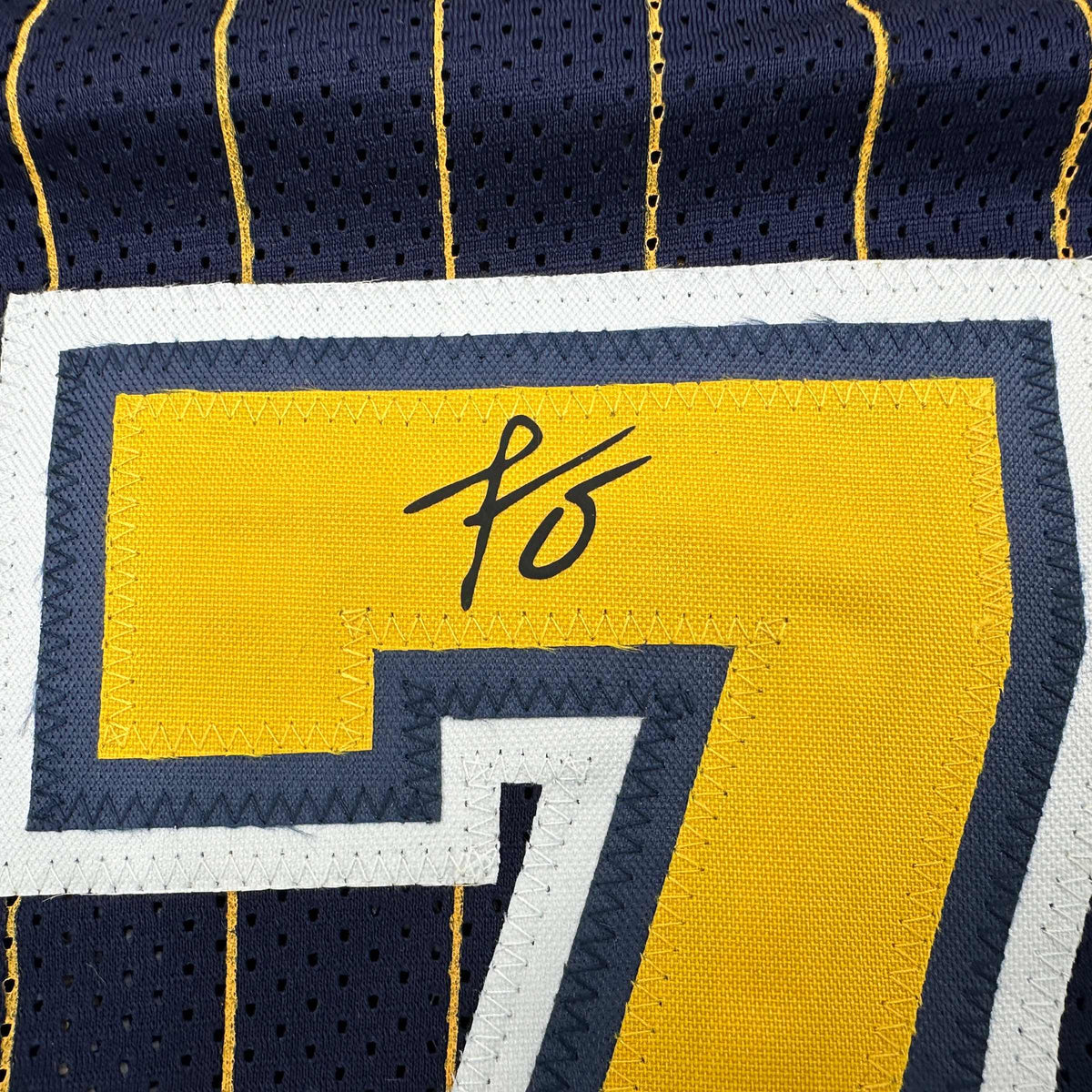 Facsimile Autographed Jermaine O'Neal Indiana Blue Pinstripe Reprint Laser Auto Basketball Jersey Size Men's XL