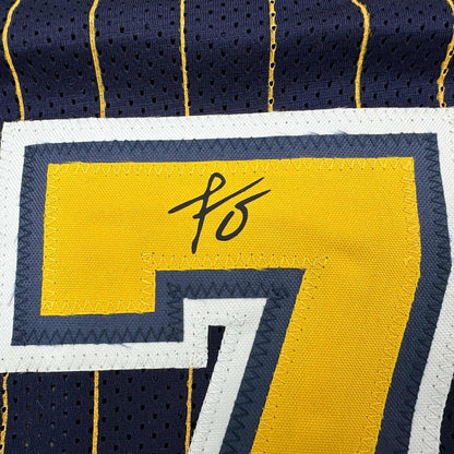 Facsimile Autographed Jermaine O'Neal Indiana Blue Pinstripe Reprint Laser Auto Basketball Jersey Size Men's XL