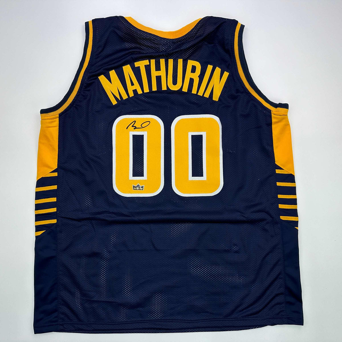 Facsimile Autographed Bennedict Mathurin Indiana Blue Reprint Laser Auto Basketball Jersey Size Men's XL