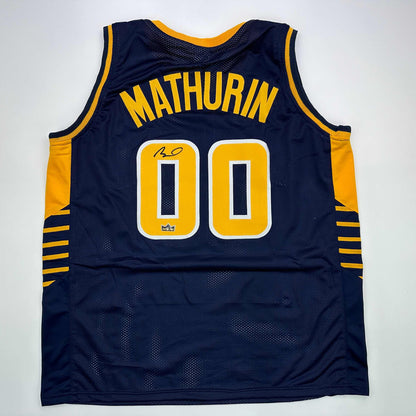 Facsimile Autographed Bennedict Mathurin Indiana Blue Reprint Laser Auto Basketball Jersey Size Men's XL