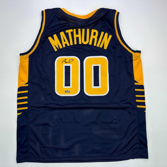 Facsimile Autographed Bennedict Mathurin Indiana Blue Reprint Laser Auto Basketball Jersey Size Men's XL
