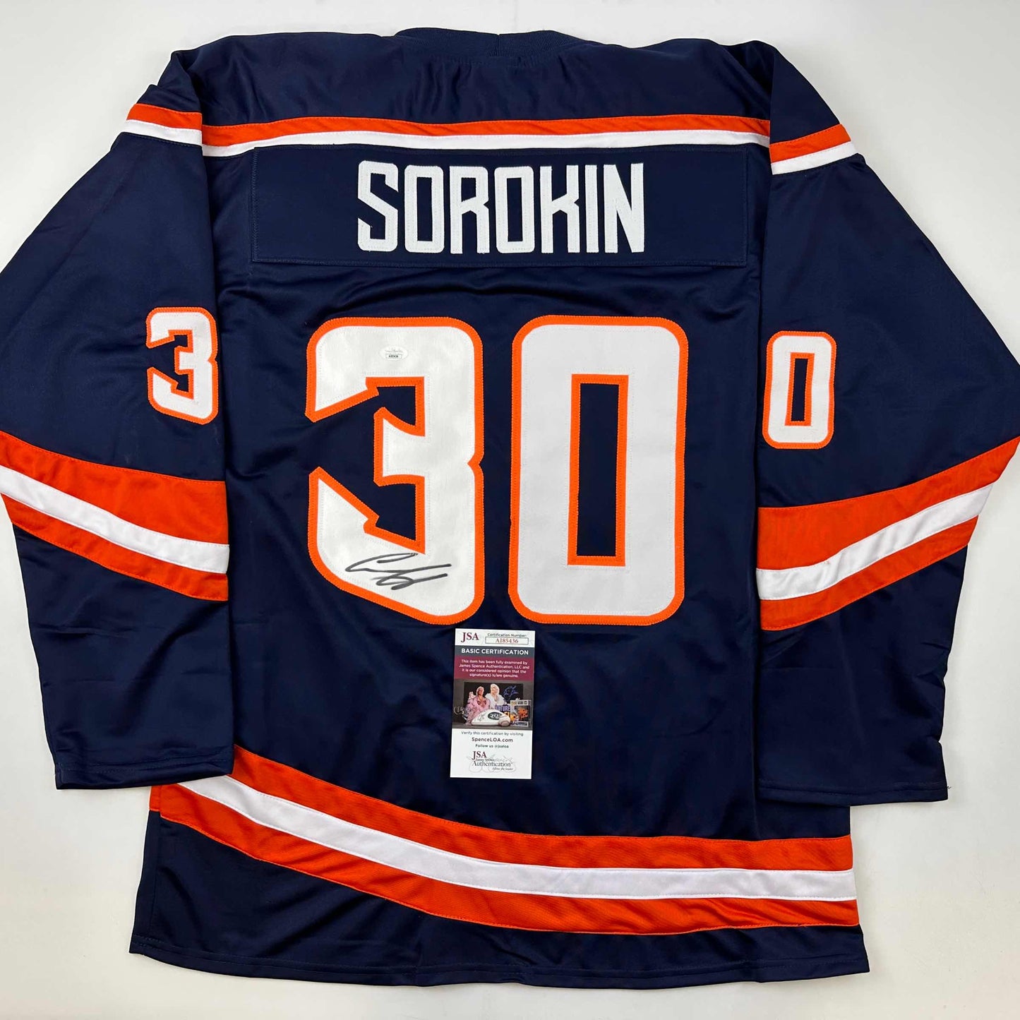 Autographed/Signed Ilya Sorokin New York Blue Reverse Retro Hockey Jersey JSA COA