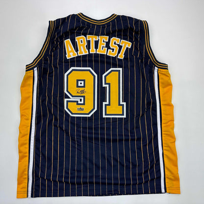 Facsimile Autographed Ron Artest Indiana Blue Pinstripe Reprint Laser Auto Basketball Jersey Size Men's XL