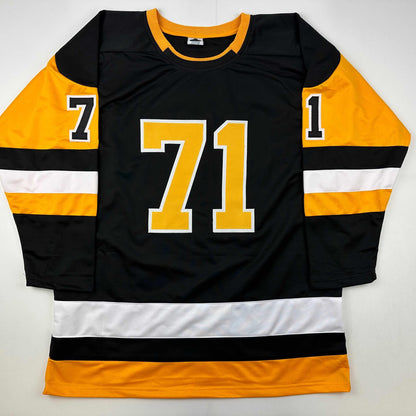 Facsimile Autographed Evgeni Malkin Pittsburgh Black Reprint Laser Auto Hockey Jersey Size Men's XL