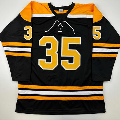 Facsimile Autographed Linus Ullmark Boston Black Reprint Laser Auto Hockey Jersey Size Men's XL