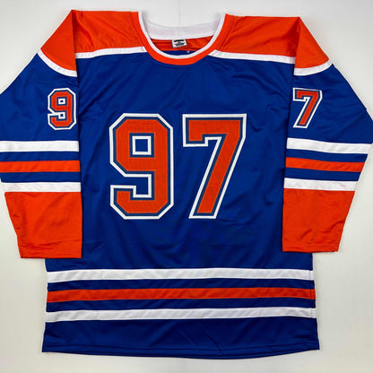 Facsimile Autographed Connor McDavid Edmonton Blue Reprint Laser Auto Hockey Jersey Size Men's XL