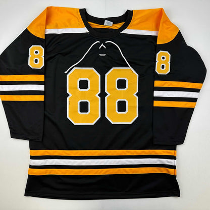Facsimile Autographed David Pastrnak Boston Black Reprint Laser Auto Hockey Jersey Size Men's XL