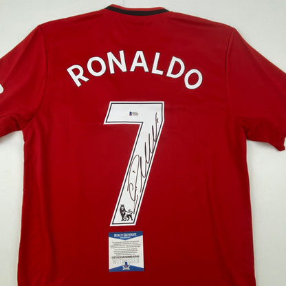 Autographed/Signed Cristiano Ronaldo Manchester United Red Soccer Futbol Jersey Beckett BAS COA