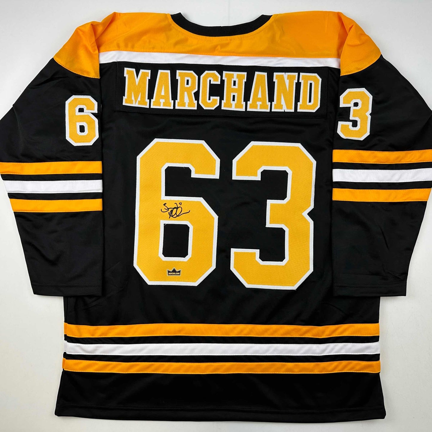 Facsimile Autographed Brad Marchand Boston Black Reprint Laser Auto Hockey Jersey Size Men's XL