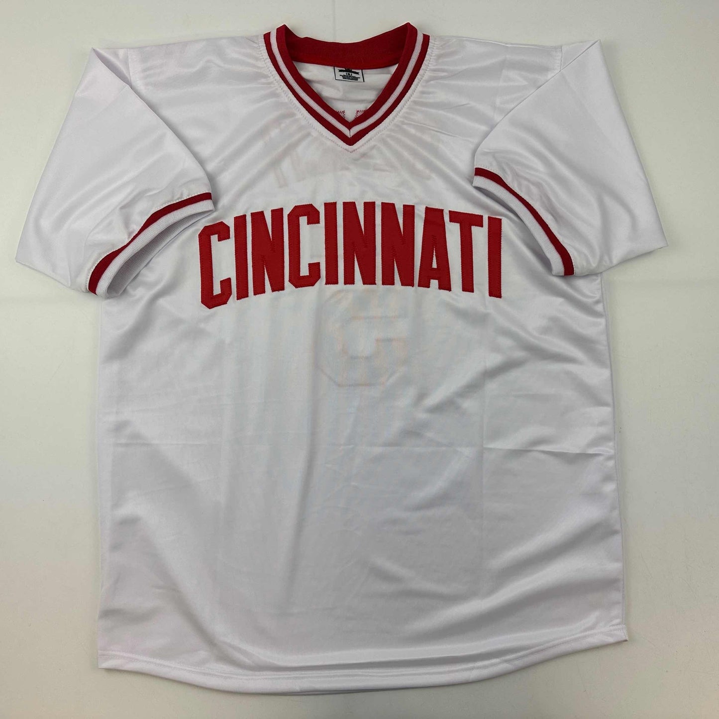 Facsimile Autographed Johnny Bench Cincinnati White Reprint Laser Auto Baseball Jersey Size Men's XL