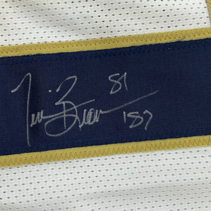 Autographed/Signed Tim Brown Notre Dame White College Football Jersey JSA COA