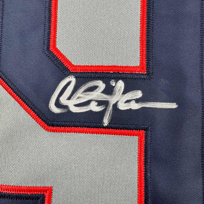 Framed Autographed/Signed Charlie Sheen Wild Thing Ricky Vaughn 35x39 Major League Movie Grey Baseball Jersey JSA COA