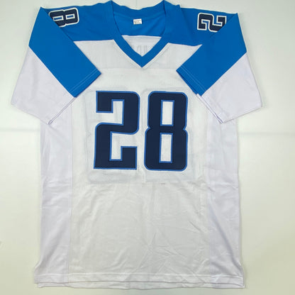 Autographed/Signed Chris Johnson Tennessee White Football Jersey JSA COA