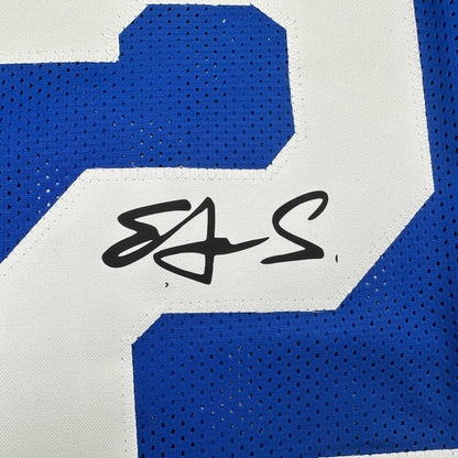 Facsimile Autographed Edgerrin James Indianapolis Blue Reprint Laser Auto Football Jersey Size Men's XL