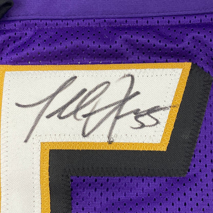 Autographed/Signed Terrell Suggs Baltimore Purple Stat Football Jersey JSA COA