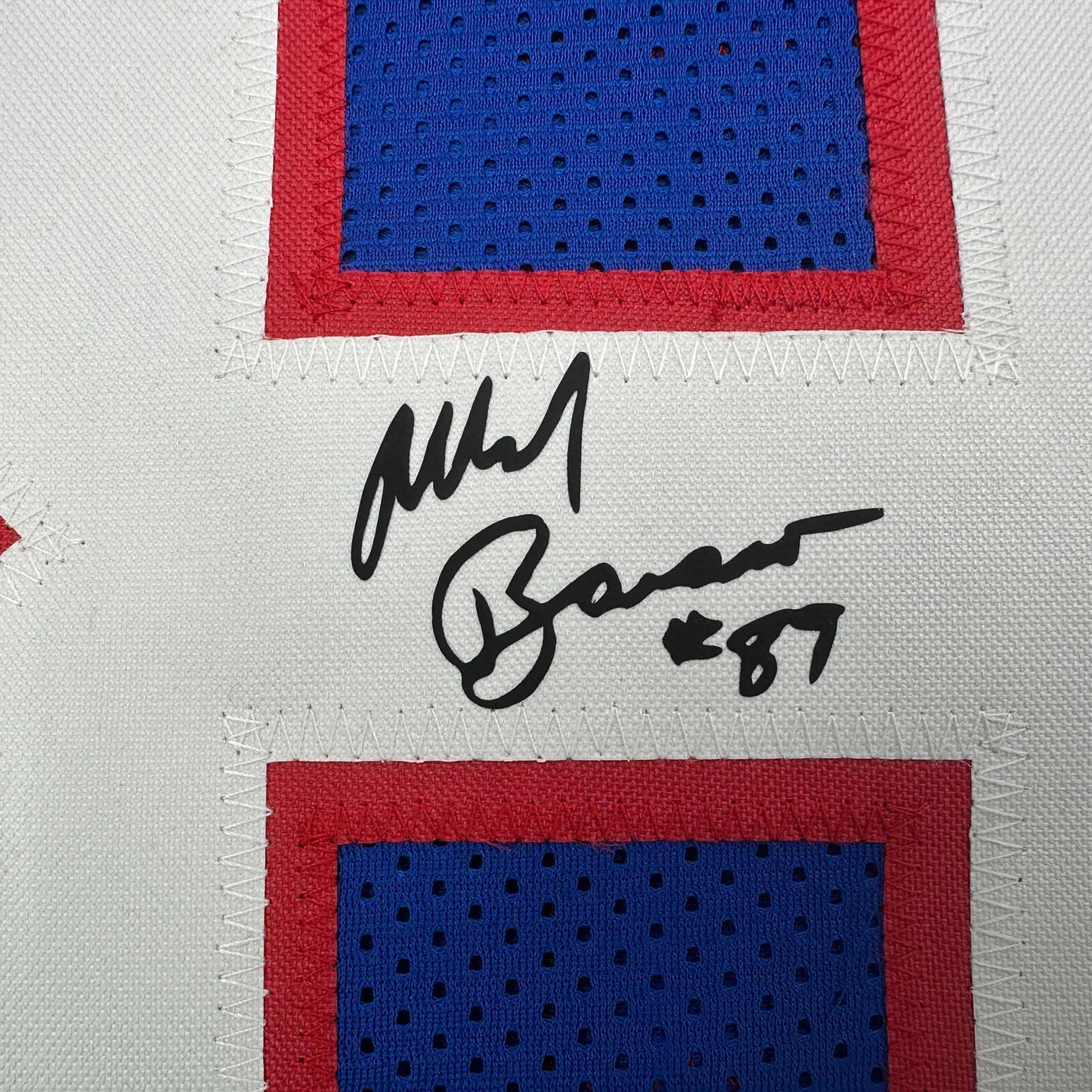 Framed Facsimile Autographed Mark Bavaro 35x39 New York Blue Reprint Laser Auto Football Jersey