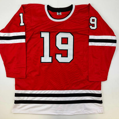 Facsimile Autographed Jonathan Toews Chicago Red Reprint Laser Auto Hockey Jersey Size Men's XL