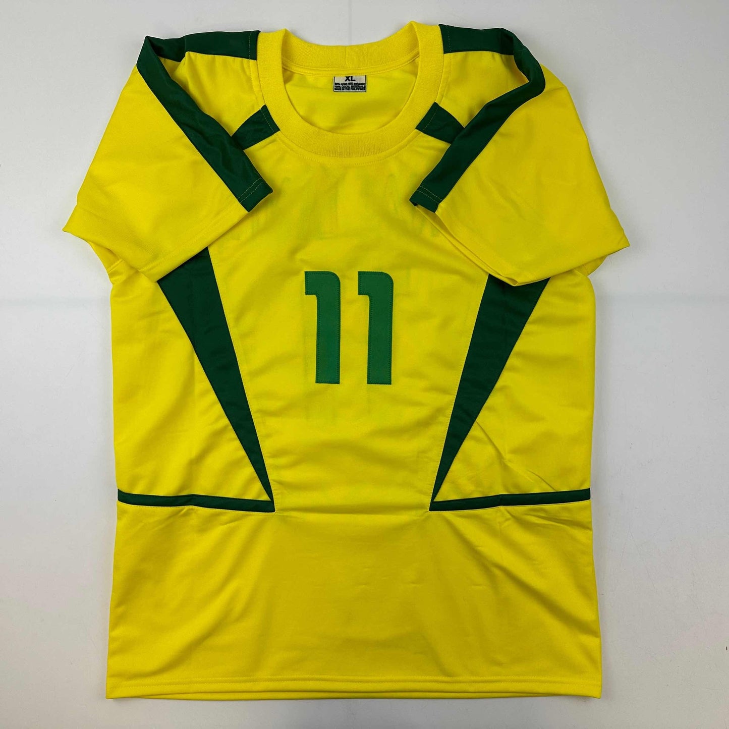 Facsimile Autographed Ronaldinho Brazil Yellow World Cup Reprint Laser Auto Soccer Jersey Size Men's XL