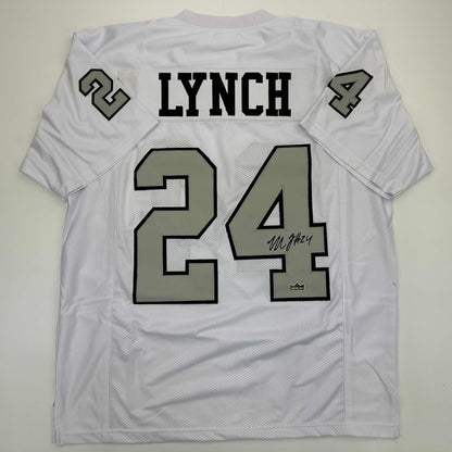Facsimile Autographed Marshawn Lynch Oakland Las Vegas Color Rush Reprint Laser Auto Football Jersey Size Men's XL