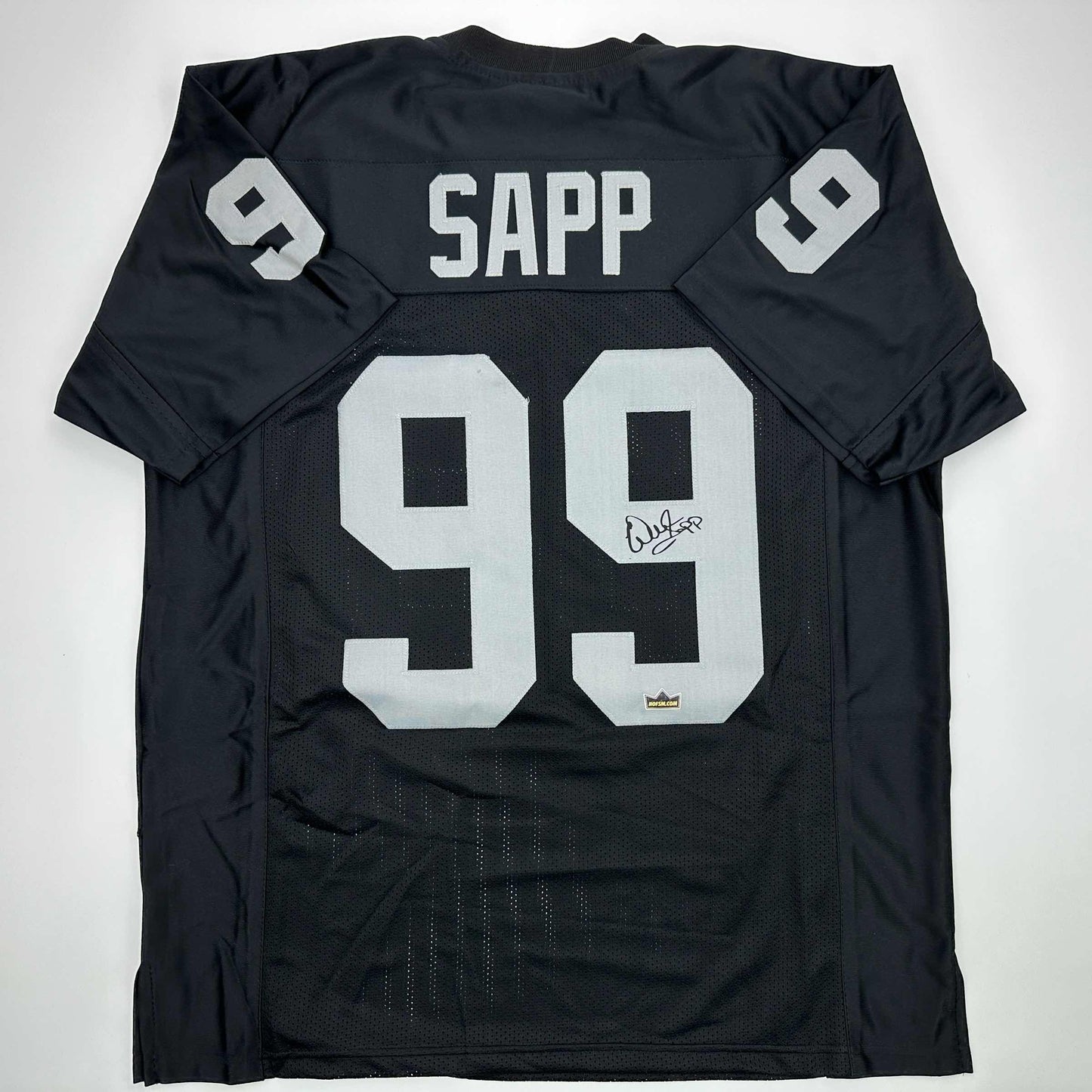 Facsimile Autographed Warren Sapp Oakland Las Vegas Black Reprint Laser Auto Football Jersey Size Men's XL