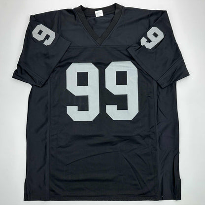 Facsimile Autographed Warren Sapp Oakland Las Vegas Black Reprint Laser Auto Football Jersey Size Men's XL