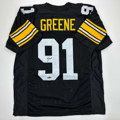 Facsimile Autographed Kevin Greene Pittsburgh Black Reprint Laser Auto Football Jersey Size Men's XL