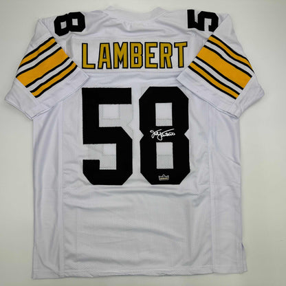 Facsimile Autographed Jack Lambert Pittsburgh White Reprint Laser Auto Football Jersey Size Men's XL