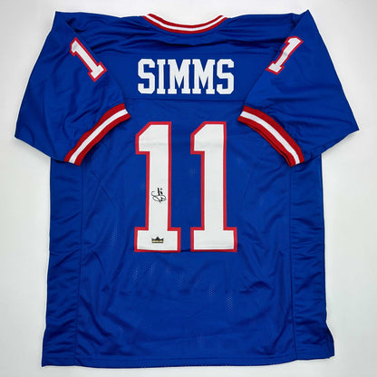 Facsimile Autographed Phil Simms New York Blue Reprint Laser Auto Football Jersey Size Men's XL