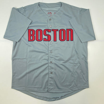 Autographed/Signed Carlton Fisk Boston Grey Baseball Jersey JSA COA