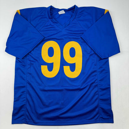 Autographed/Signed Aaron Donald Los Angeles Blue Football Jersey Beckett BAS COA