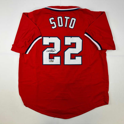 Facsimile Autographed Juan Soto Washington Red Reprint Laser Auto Baseball Jersey Size Men's XL