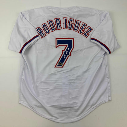 Facsimile Autographed Ivan Rodriguez Pudge Texas White Reprint Laser Auto Baseball Jersey Size Men's XL