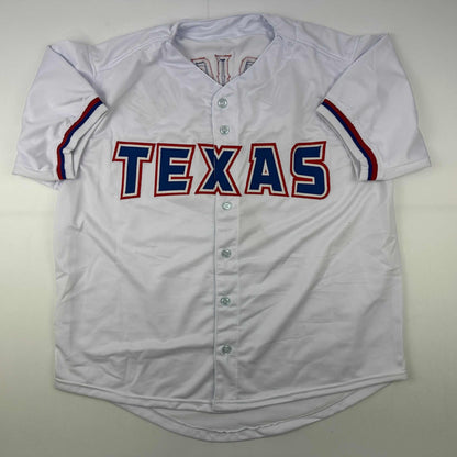 Facsimile Autographed Ivan Rodriguez Pudge Texas White Reprint Laser Auto Baseball Jersey Size Men's XL