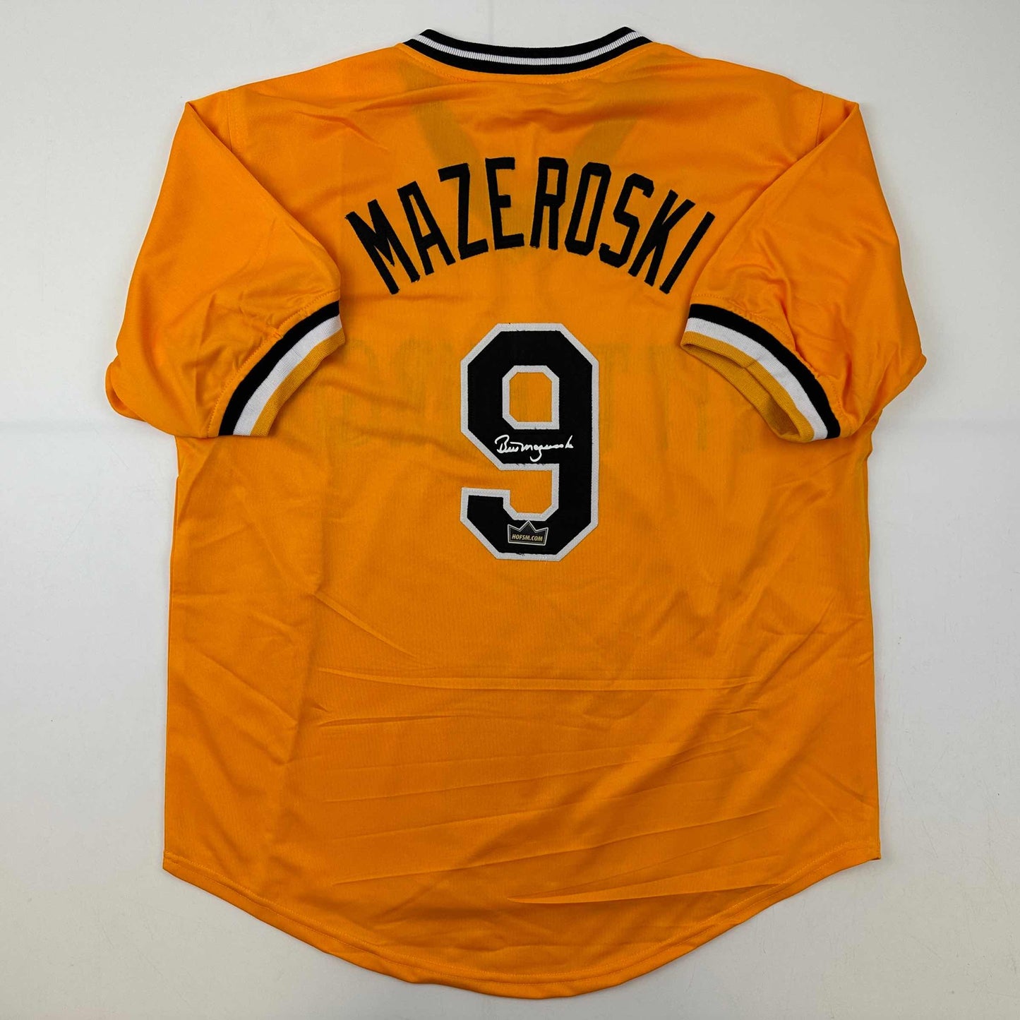 Facsimile Autographed Bill Mazeroski Pittsburgh Yellow Reprint Laser Auto Baseball Jersey Size Men's XL
