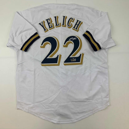 Facsimile Autographed Christian Yelich Milwaukee White Reprint Laser Auto Baseball Jersey Size Men's XL