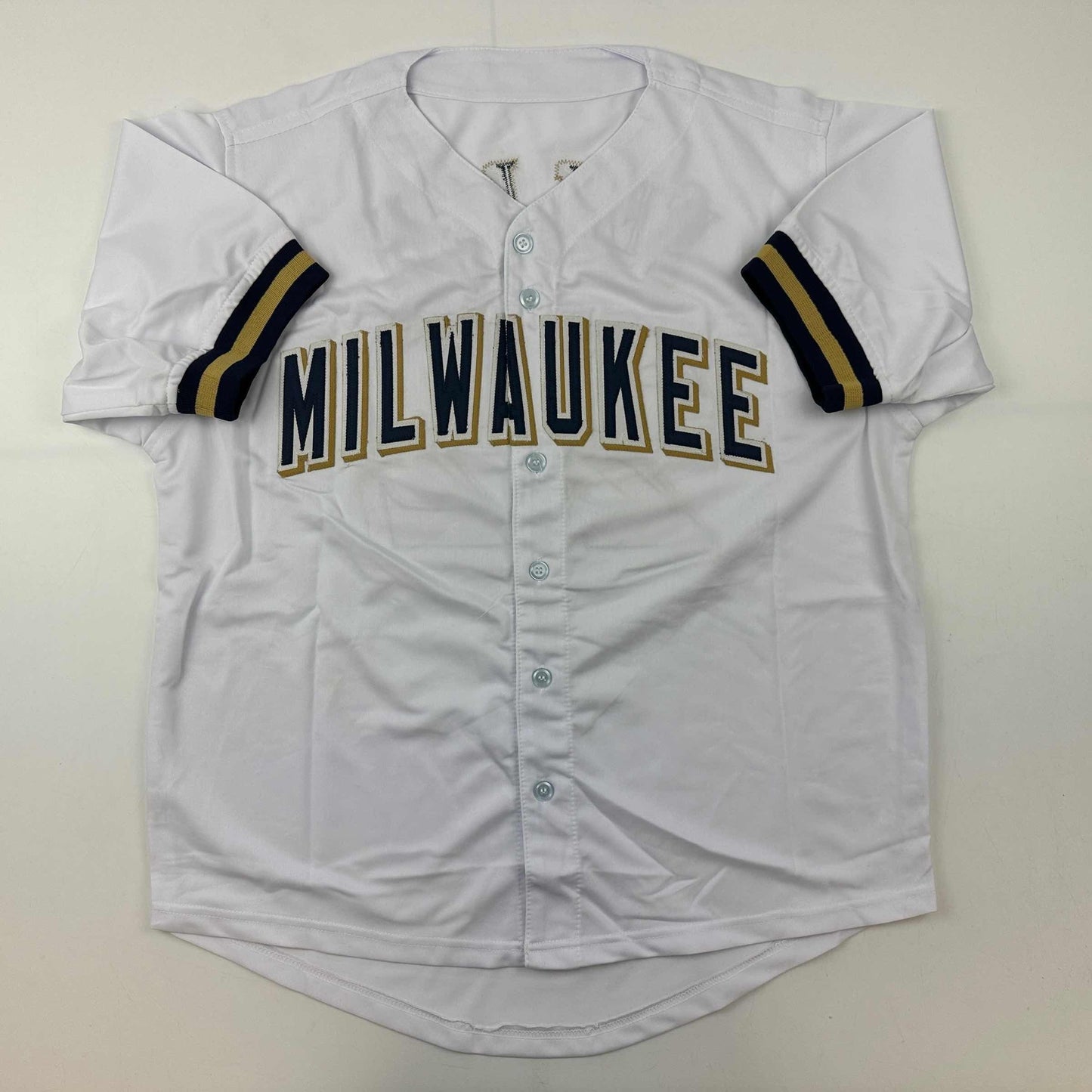 Facsimile Autographed Christian Yelich Milwaukee White Reprint Laser Auto Baseball Jersey Size Men's XL