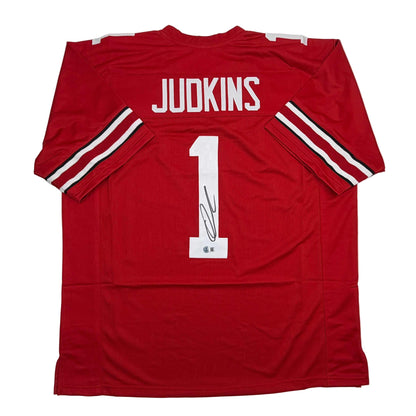 Autographed/Signed Quinshon Judkins Ohio State Red College Football Jersey Beckett BAS COA