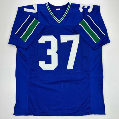 Facsimile Autographed Shaun Alexander Seattle Blue Reprint Laser Auto Football Jersey Size Men's XL