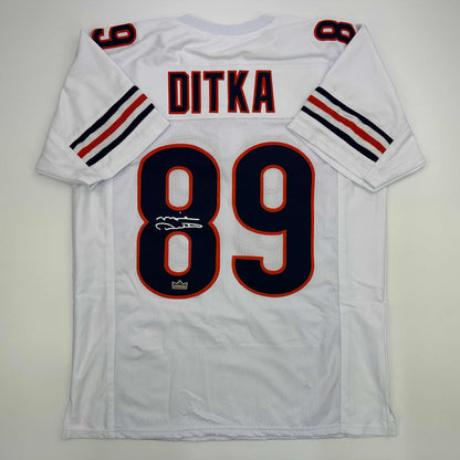 Facsimile Autographed Mike Ditka Chicago White Reprint Laser Auto Football Jersey Size Men's XL