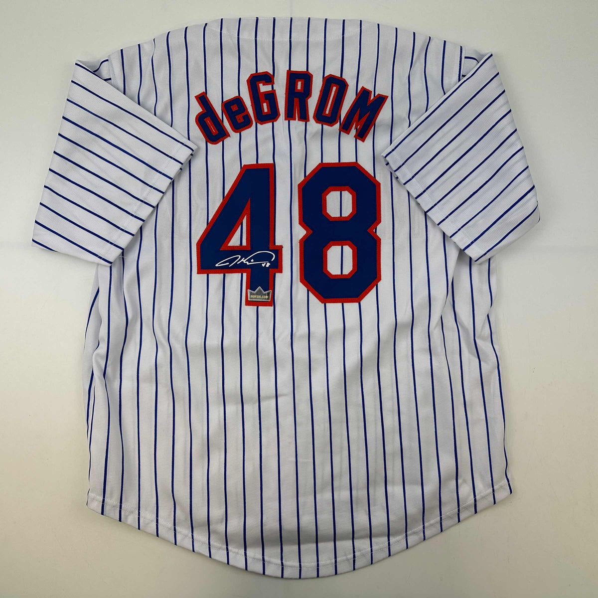 Facsimile Autographed Jacob DeGrom New York Pinstripe Reprint Laser Auto Baseball Jersey Size Men's XL
