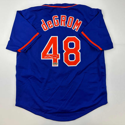 Facsimile Autographed Jacob DeGrom New York Blue Reprint Laser Auto Baseball Jersey Size Men's XL