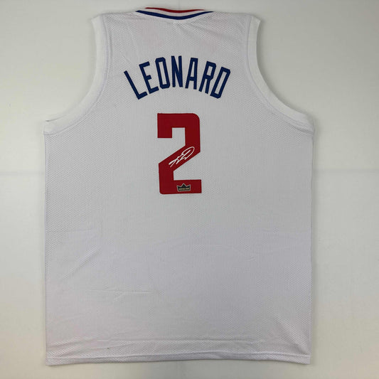 Facsimile Autographed Kawhi Leonard Los Angeles LA White Reprint Laser Auto Basketball Jersey Size Men's XL
