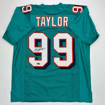 Facsimile Autographed Jason Taylor Miami Teal Reprint Laser Auto Football Jersey Size Men's XL