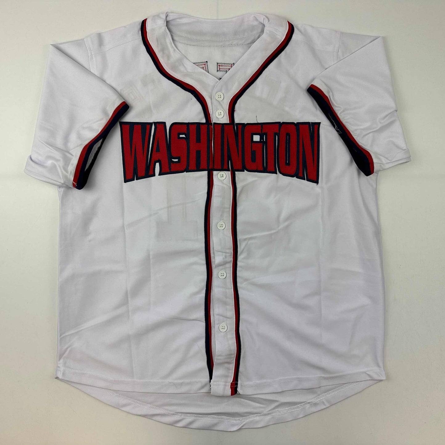 Facsimile Autographed Max Scherzer Washington White Reprint Laser Auto Baseball Jersey Size Men's XL