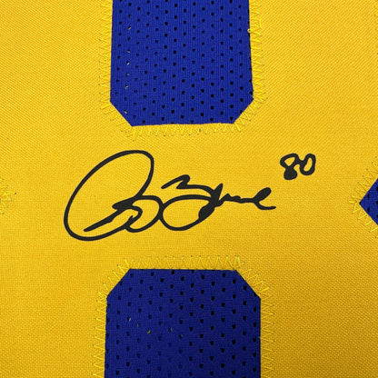Framed Facsimile Autographed Isaac Bruce 35x39 St. Louis Royal Blue Retro Reprint Laser Auto Football Jersey