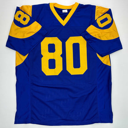 Facsimile Autographed Isaac Bruce St. Louis Royal Blue Retro Reprint Laser Auto Football Jersey Size Men's XL