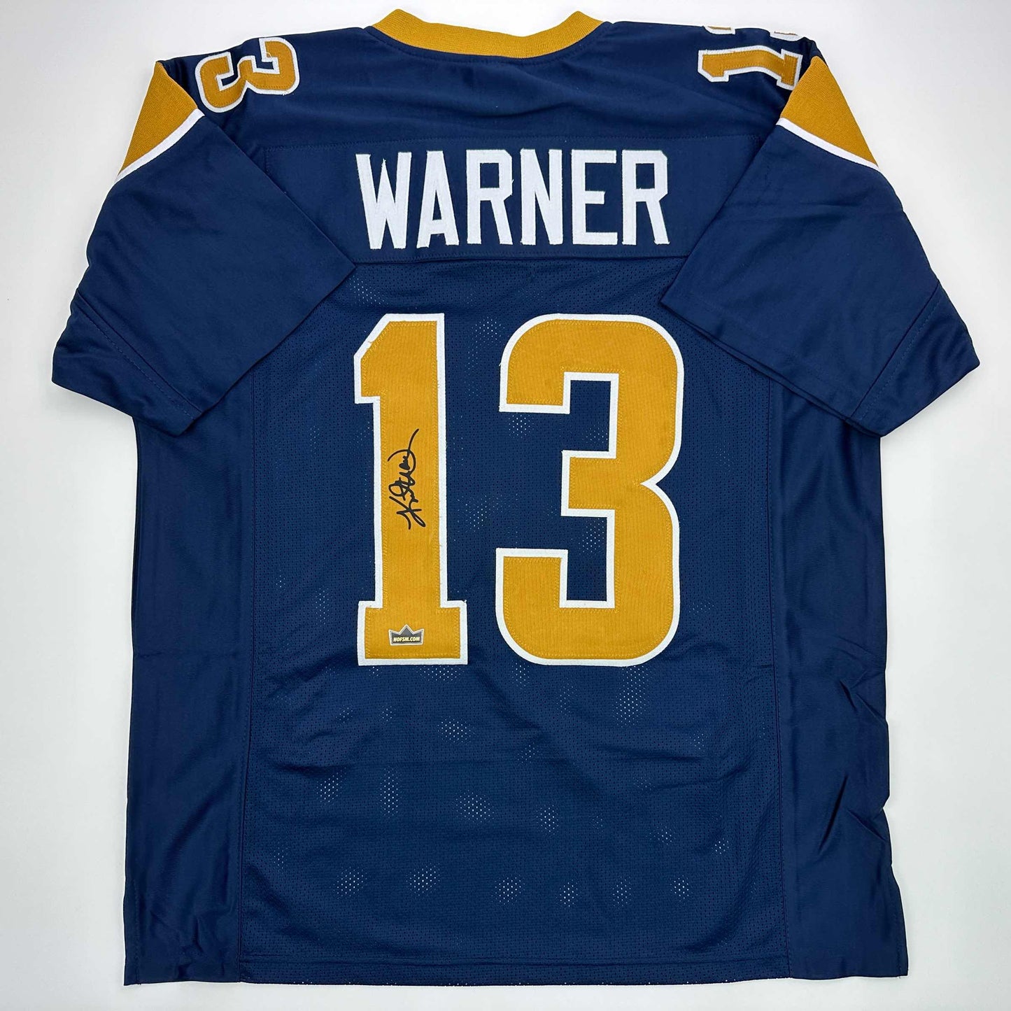 Facsimile Autographed Kurt Warner St. Louis Navy Blue Reprint Laser Auto Football Jersey Size Men's XL